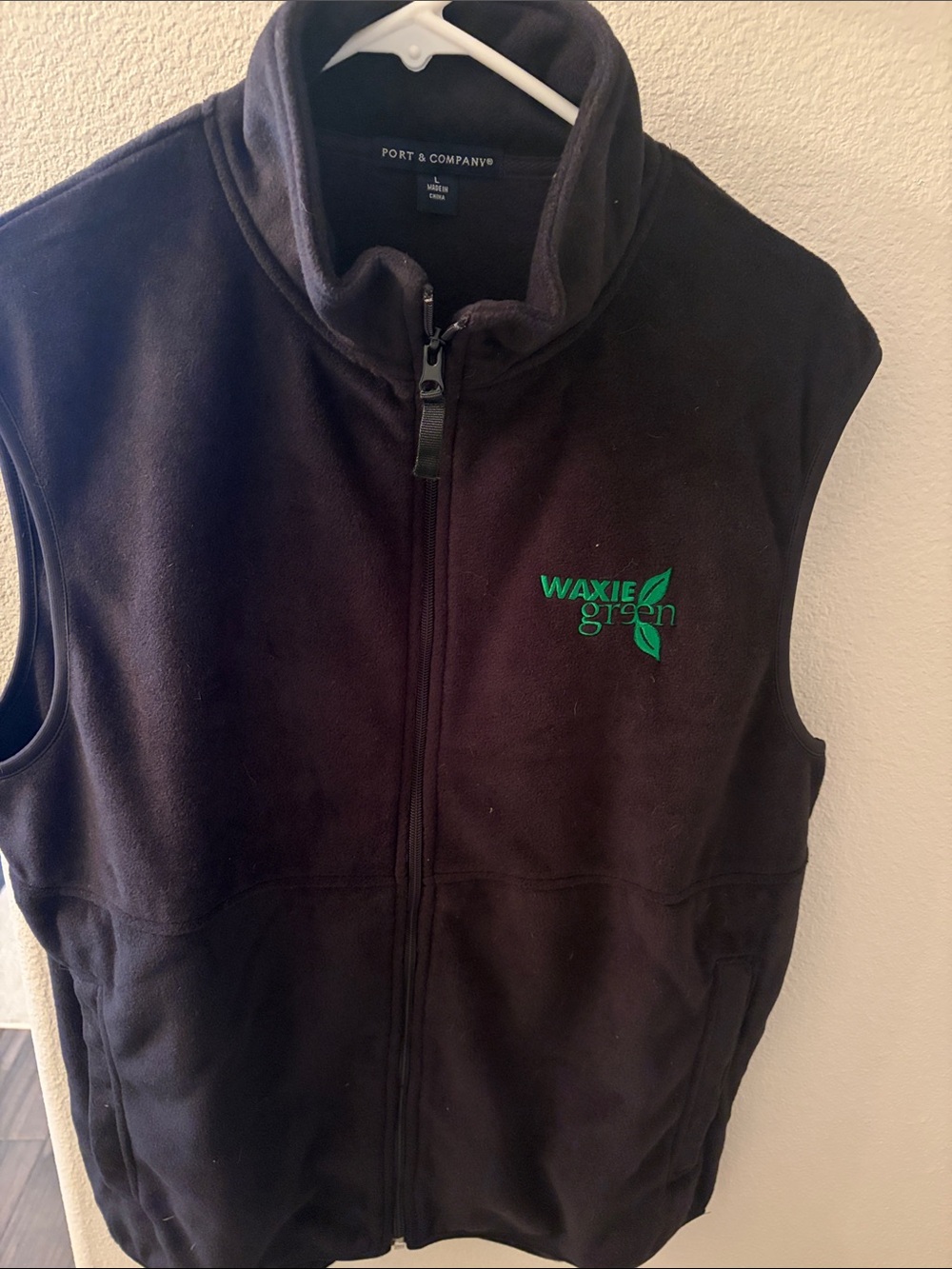 Port and Company Black Fleece Vest with Green Embroidery